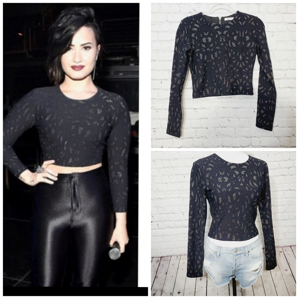Parker black metallic long sleeve crop Top medium